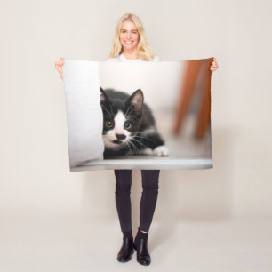 Cutest Baby Animals   Black & White Kitten Fleece Blanket