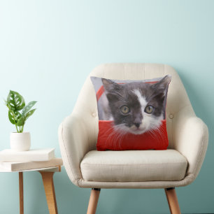 Cutest Baby Animals Black & White Kitten Throw Pillow
