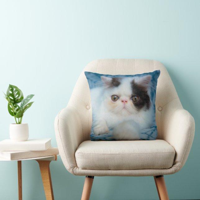 Cutest Baby Animals | Black & White Kitten Throw Pillow (Chair)