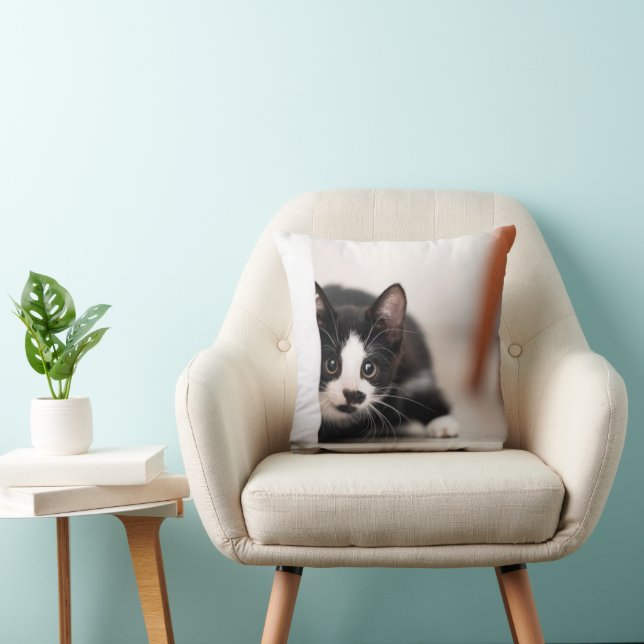 Cutest Baby Animals | Black & White Kitten Throw Pillow (Chair)