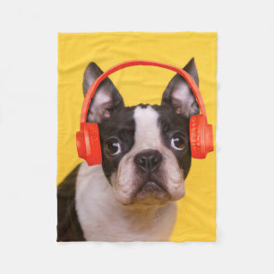 Cutest Baby Animals   Boston Terrier Headphones Fleece Blanket