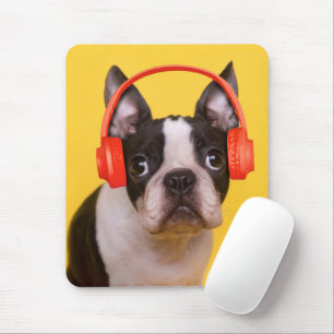 Cutest Baby Animals   Boston Terrier Headphones Mouse Pad