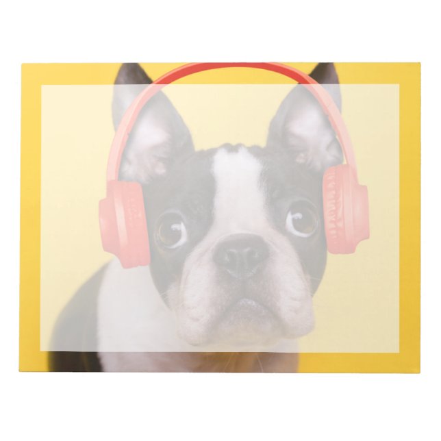 Cutest Baby Animals | Boston Terrier Headphones Notepad (Front)