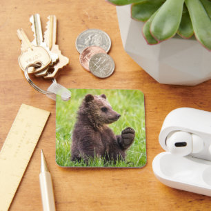 Cutest Baby Animals Brown Bear Cub Wave Keychain