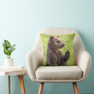 Cutest Baby Animals   Brown Bear Cub Wave Throw Pillow