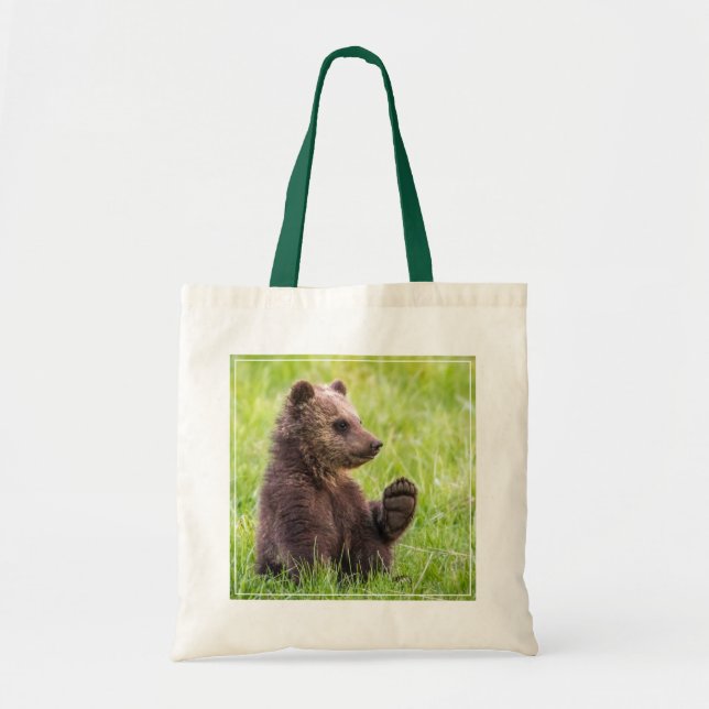 Cutest Baby Animals | Brown Bear Cub Wave Tote Bag (Front)