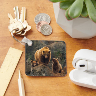 Cutest Baby Animals Brown Bear Family Keychain
