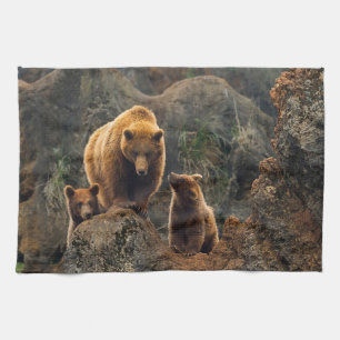 Cutest Baby Animals Brown Bear Family Kitchen Towel