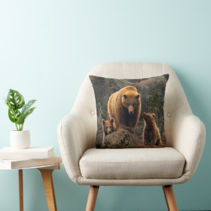 Cutest Baby Animals Brown Bear Family Throw Pillow