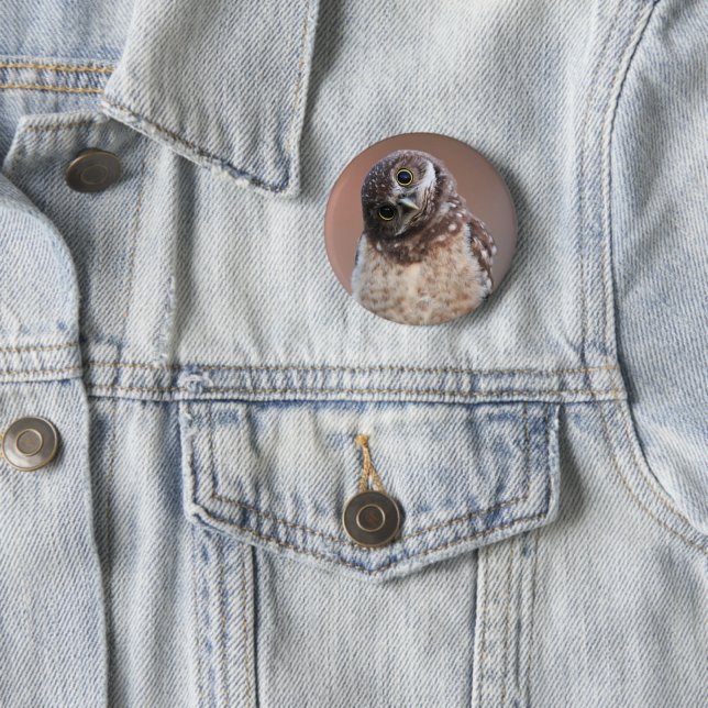Cutest Baby Animals | Burrowing Owl Owlet 2 Inch Round Button (In Situ)