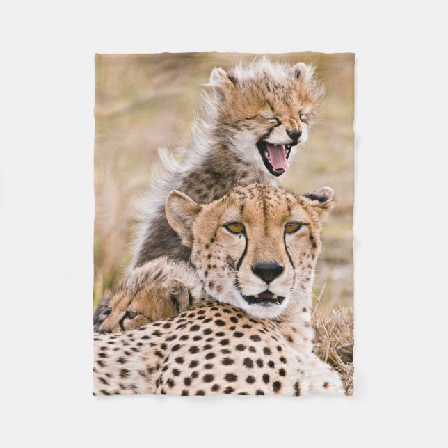 Cutest Baby Animals | Cheetah Cat & Cub Fleece Blanket (Front)