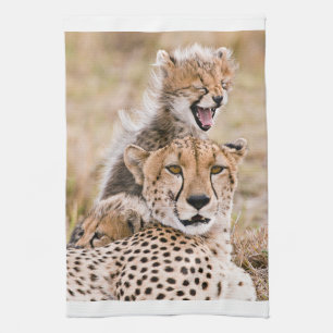 Cutest Baby Animals Cheetah Cat & Cub Kitchen Towel