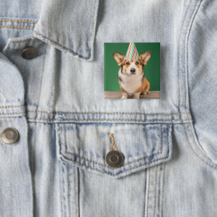 Cutest Baby Animals   Corgi Birthday Puppy 2 Inch Square Button