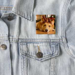 Cutest Baby Animals Corgi Christmas Reindeer 2 Inch Square Button