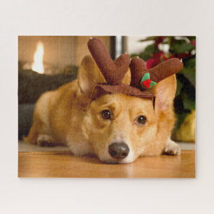 Cutest Baby Animals Corgi Christmas Reindeer Jigsaw Puzzle
