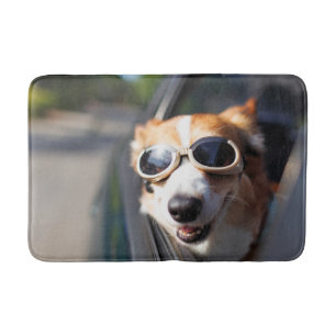 Cutest Baby Animals Corgi Goggles in the Car Bath Mat