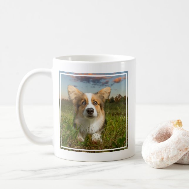 Cutest Baby Animals | Corgi in Cloudy Yard Coffee Mug (With Donut)
