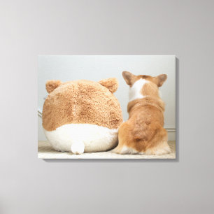 Cutest Baby Animals Corgi & Plush Puppy Canvas Print