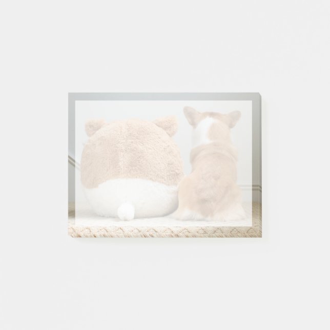 Cutest Baby Animals | Corgi & Plush Puppy Post-it Notes (Front)