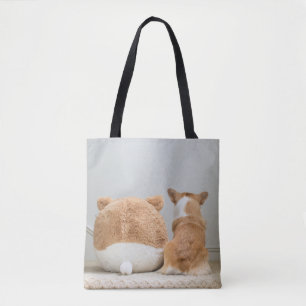 Cutest Baby Animals Corgi & Plush Puppy Tote Bag
