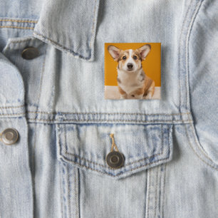 Cutest Baby Animals Corgi Portrait on Orange 2 Inch Square Button