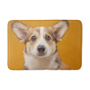 Cutest Baby Animals Corgi Portrait on Orange Bath Mat