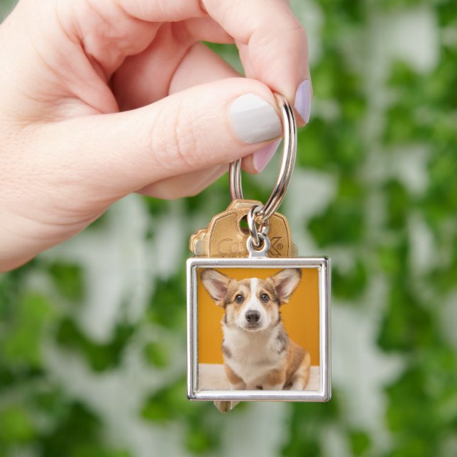 Cutest Baby Animals | Corgi Portrait on Orange Keychain (Hand)