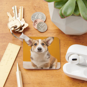 Cutest Baby Animals Corgi Portrait on Orange Keychain