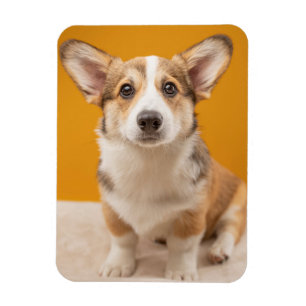 Cutest Baby Animals Corgi Portrait on Orange Magnet
