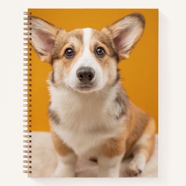 Cutest Baby Animals | Corgi Portrait on Orange Notebook (Front)