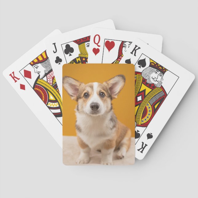Cutest Baby Animals | Corgi Portrait on Orange Playing Cards (Back)