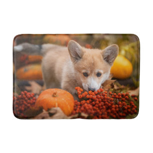 Cutest Baby Animals Corgi Puppy in Autumn Bath Mat