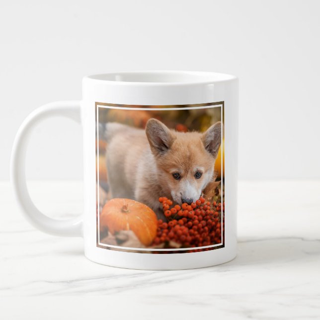 Cutest Baby Animals | Corgi Puppy  in Autumn Large Coffee Mug (Left)