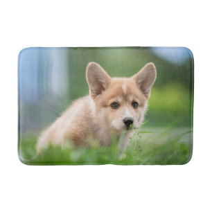 Cutest Baby Animals Corgi Puppy in the Yard Bath Mat