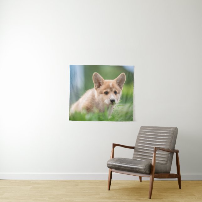 Cutest Baby Animals | Corgi Puppy in the Yard Tapestry (In Situ (Horizontal))