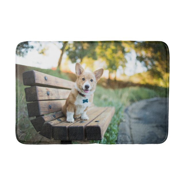 Cutest Baby Animals | Corgi Puppy on a Park Bench Bath Mat (Front)