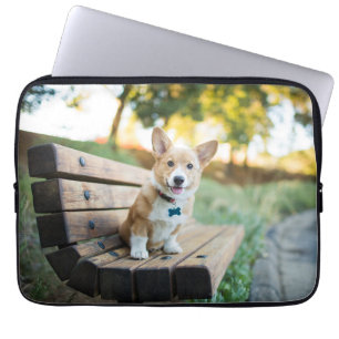 Cutest Baby Animals   Corgi Puppy on a Park Bench Laptop Sleeve
