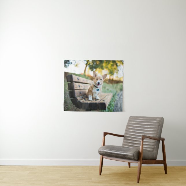Cutest Baby Animals | Corgi Puppy on a Park Bench Tapestry (In Situ (Horizontal))