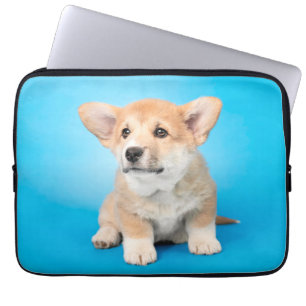 Cutest Baby Animals Corgi Puppy on Blue Laptop Sleeve