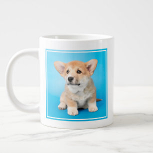 Cutest Baby Animals Corgi Puppy on Blue Large Coffee Mug