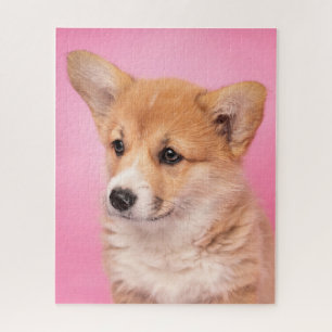 Cutest Baby Animals Corgi Puppy on Pink Jigsaw Puzzle