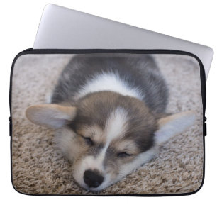 Cutest Baby Animals   Corgi Puppy on Shag Rug Laptop Sleeve