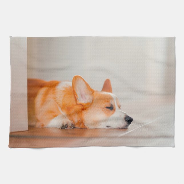 Cutest Baby Animals | Corgi Sleeping Kitchen Towel (Horizontal)