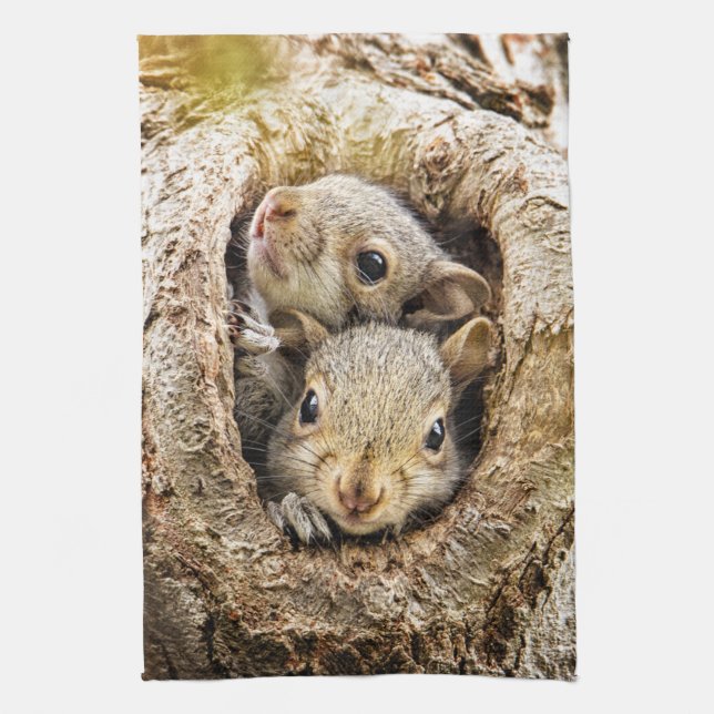 Cutest Baby Animals | Curious Baby Squirrels Kitchen Towel (Vertical)
