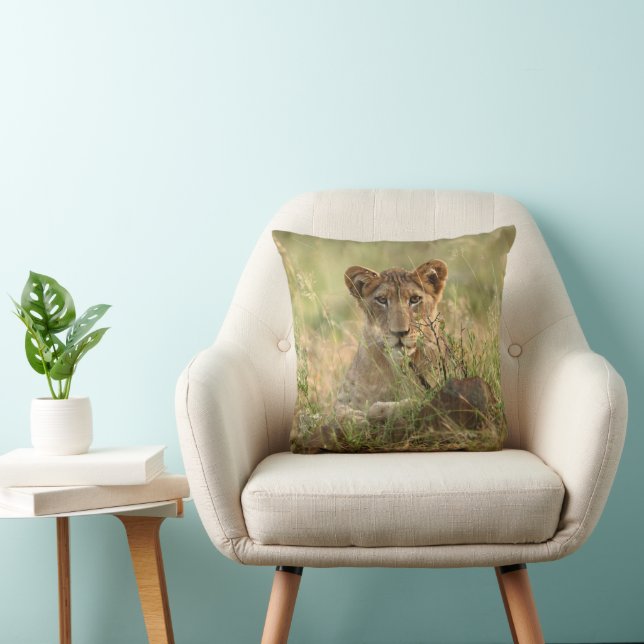 Cutest Baby Animals | Cute Baby Lion Cub Throw Pillow (Chair)