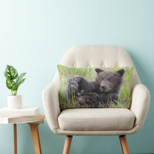 Cutest Baby Animals Cute Brown Bear Cub Playing Lumbar Pillow