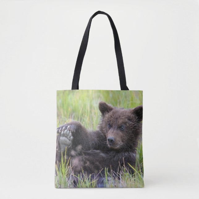 Cutest Baby Animals | Cute Brown Bear Cub Playing Tote Bag (Front)