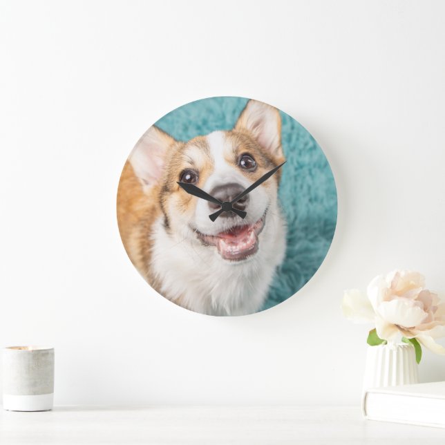 Cutest Baby Animals | Cute Corgi Puppy Smile Large Clock (Home)