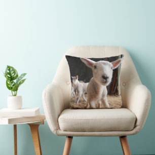 Cutest Baby Animals   Cute Lamb in a Farm Throw Pillow