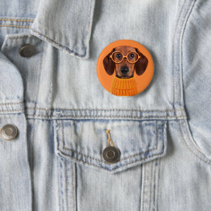 Cutest Baby Animals   Dachshund Orange Sweater 2 Inch Round Button